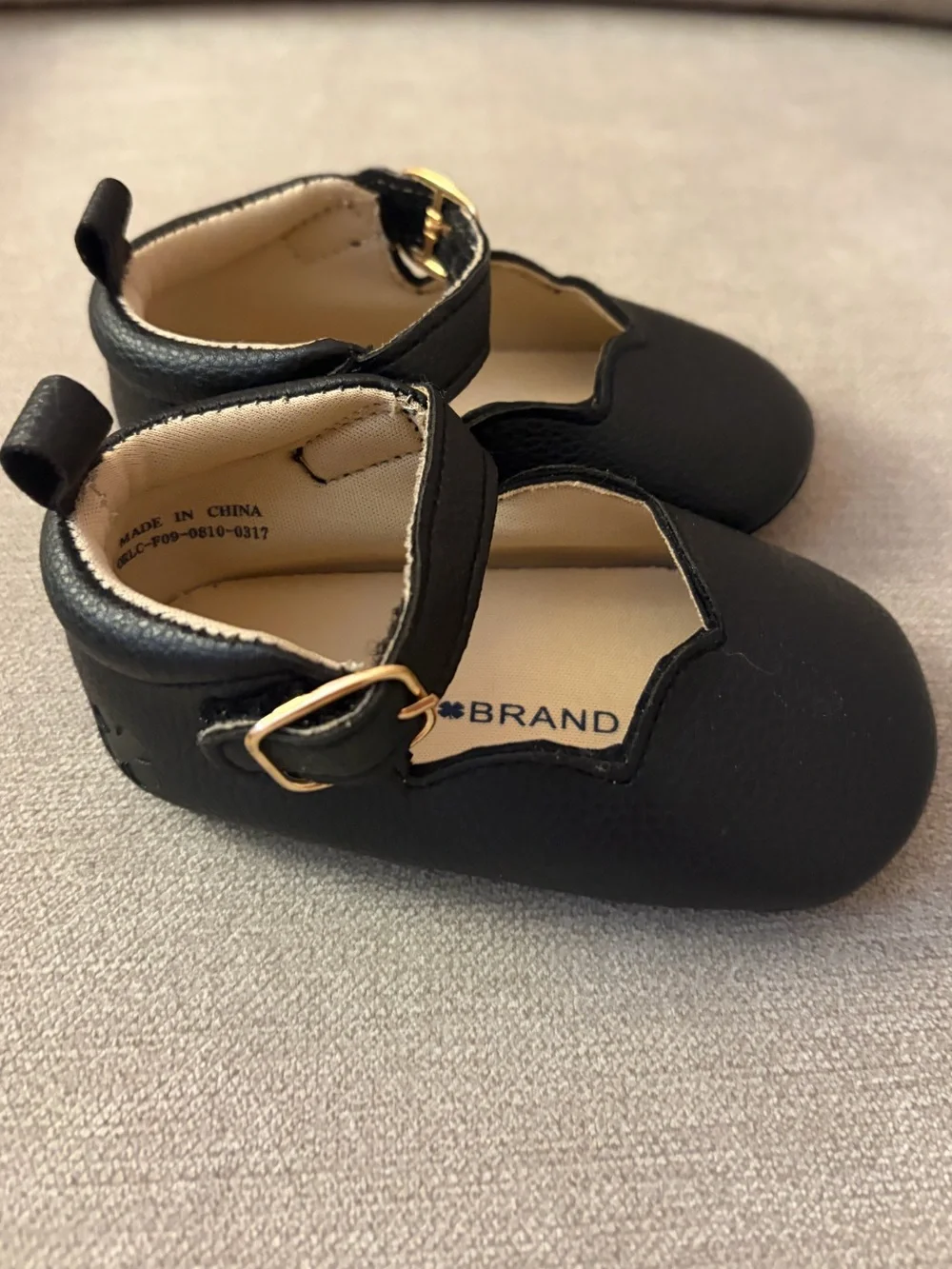 Lucky Brand Black Mary Jane Baby Shoes with Gold Buckle